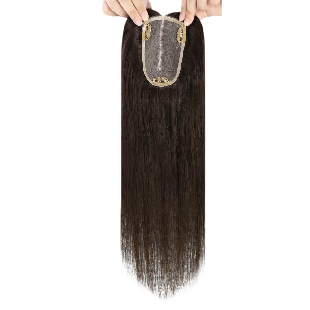 3*5inch Human Hair Topper For Women Invisible Darkest Brown Wigs Hair Piece