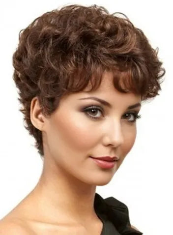 Short Curly Black Women Human Hair Full Lace Wigs 6 Inches