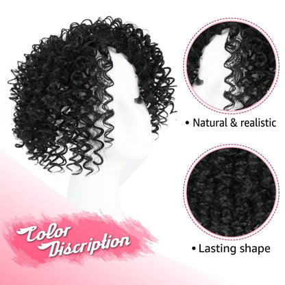 Natural Afro Kinky Curly Short Hair Toppers with Bangs Black Clip in human hair Wiglets Hair Pieces