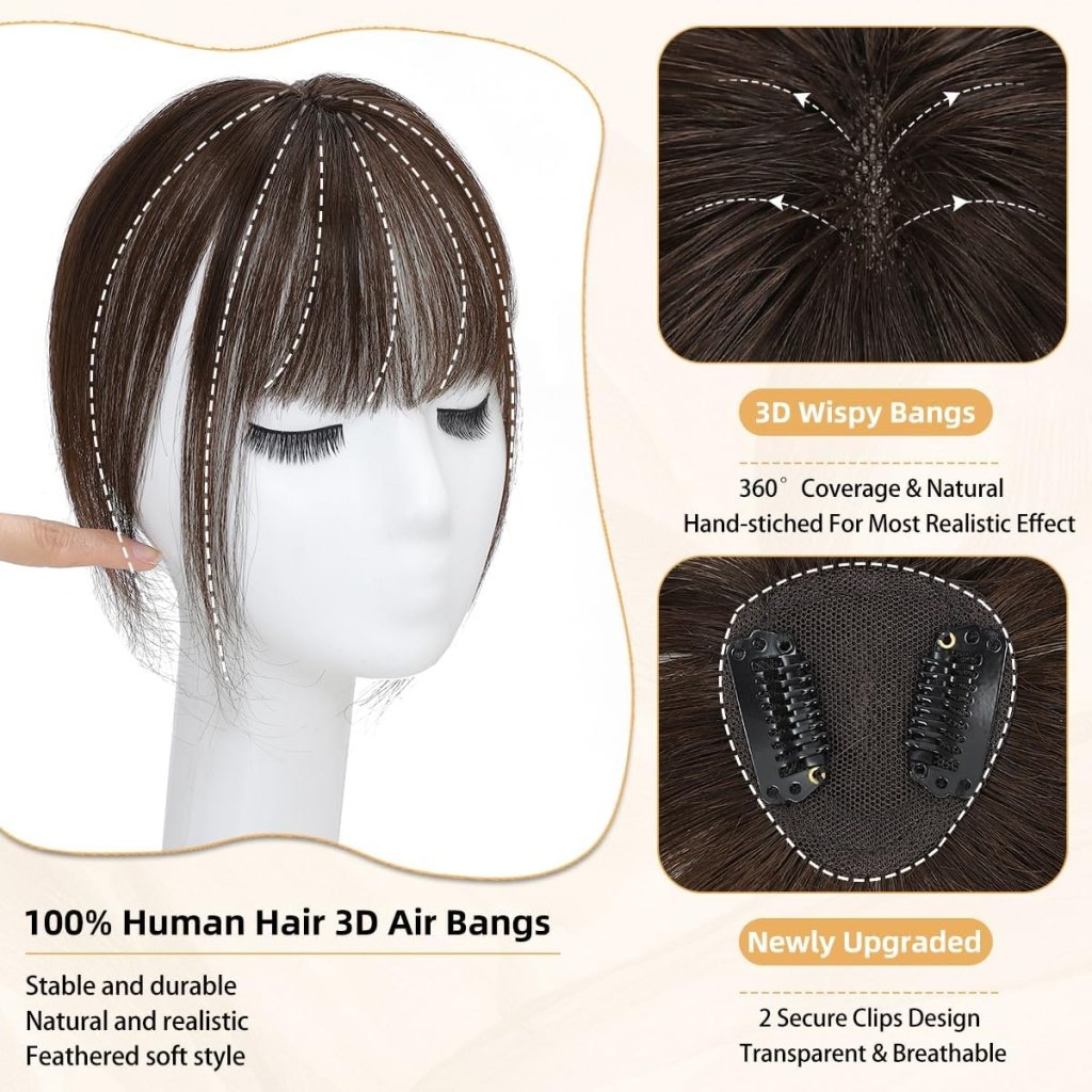 Hair Piece Clip in Bangs Human Hair 360° Cover Wipsy Bangs Hair Toppers for Women