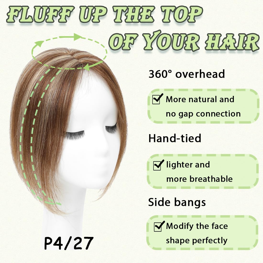 Hair Toppers for Women Real Human Hair 360° No Bangs Upgrade Lace Base Human Hair Toppers