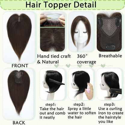 Hair Toppers for Women Real Human Hair 360° No Bangs Upgrade Lace Base Human Hair Toppers