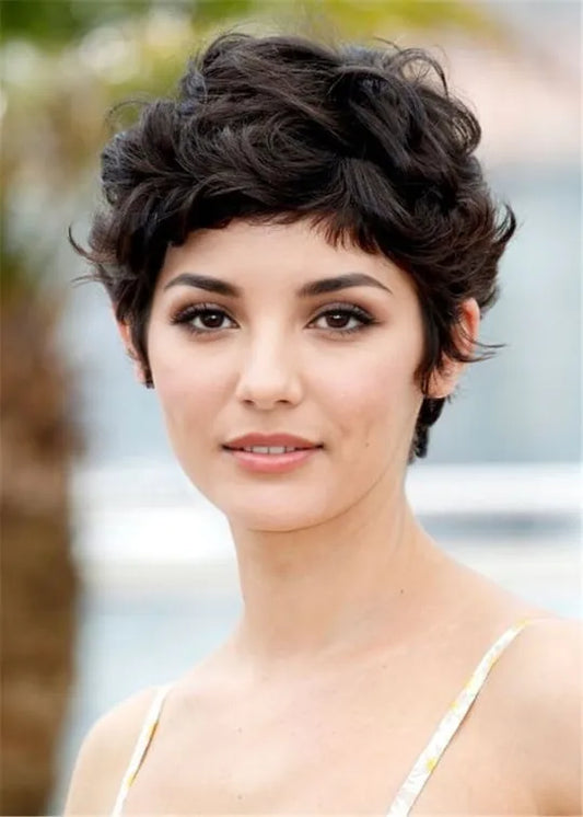 Short Haircut for Women Curly Human Hair Capless Wigs 10Inch