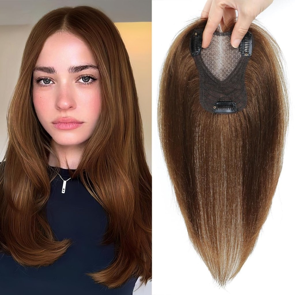 Hair Toppers for Women Real Human Hair 360° No Bangs Upgrade Lace Base Human Hair Toppers