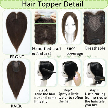 Hair Toppers for Women Real Human Hair 360° No Bangs Upgrade Lace Base Human Hair Toppers