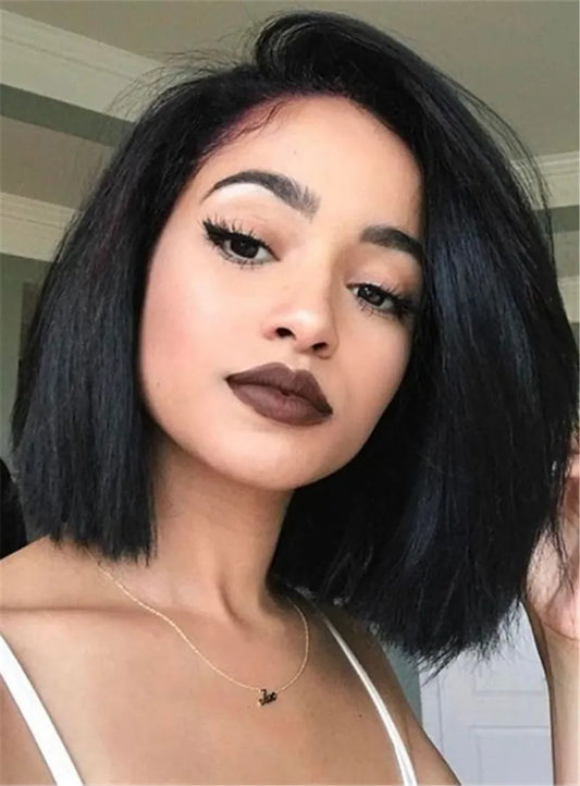 Fascinating Neat Smooth Shoulder-length Natural Human Hair Lace Front African American Wigs 10 Inches
