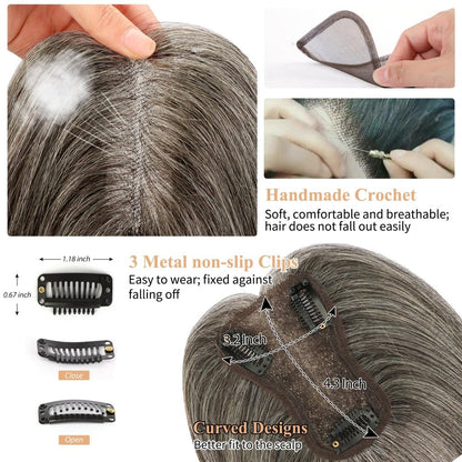 Hair Toppers for Women Real Human Hair Salt and Pepper Grey Human Hair Toppers 10 inch Dark Grey