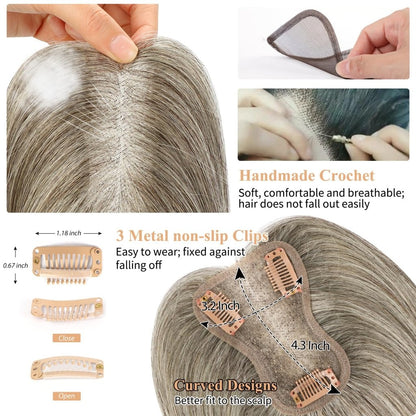 Hair Toppers for Women Real Human Hair Salt and Pepper Grey Human Hair Toppers 10 inch Dark Grey