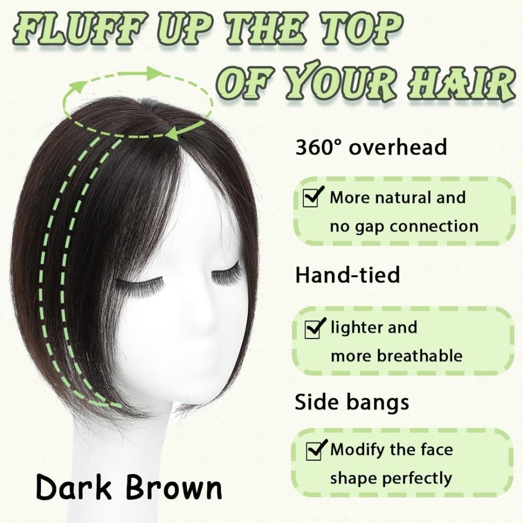 Hair Toppers for Women Real Human Hair 360° No Bangs Upgrade Lace Base Human Hair Toppers