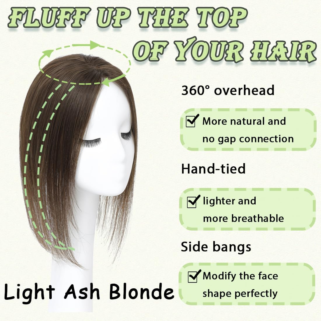 Hair Toppers for Women Real Human Hair 360° No Bangs Upgrade Lace Base Human Hair Toppers
