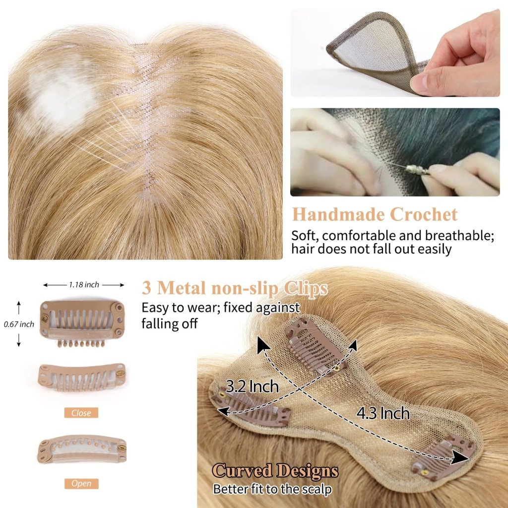 Hair Toppers for Women Real Human Hair Salt and Pepper Grey Human Hair Toppers 10 inch Dark Grey