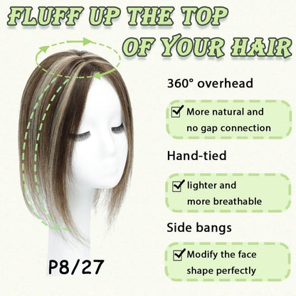 Hair Toppers for Women Real Human Hair 360° No Bangs Upgrade Lace Base Human Hair Toppers