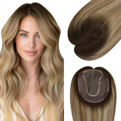 Large Base Hair Topper Virgin Real Hair Topper Balayage ColorWigs Hair PieceWigs Hair Piece