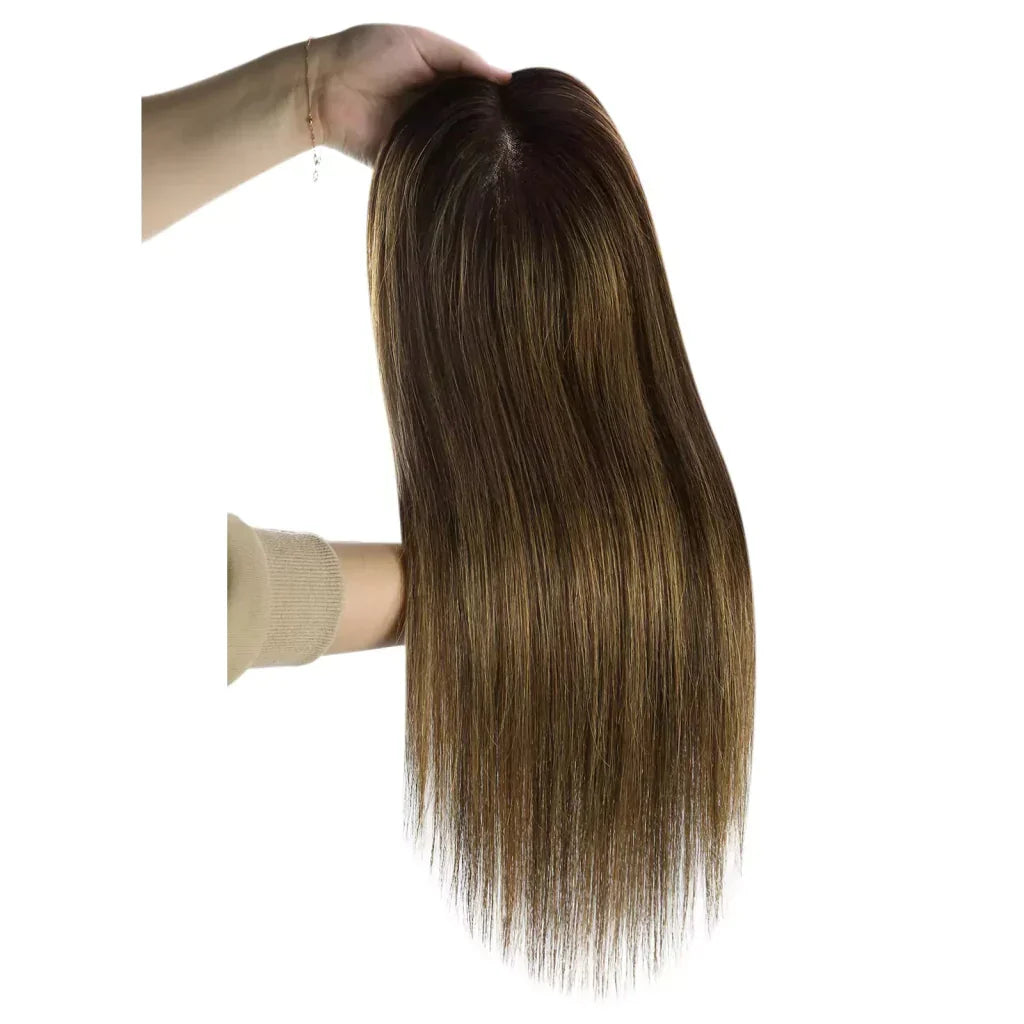 Women Hair Topper 6*7inch Large Base Hair Piece Balayage Brown