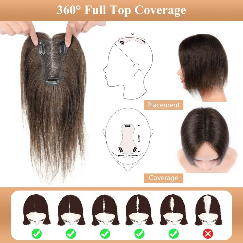 Hair Toppers for Women Real Human Hair Salt and Pepper Grey Human Hair Toppers 10 inch Dark Grey