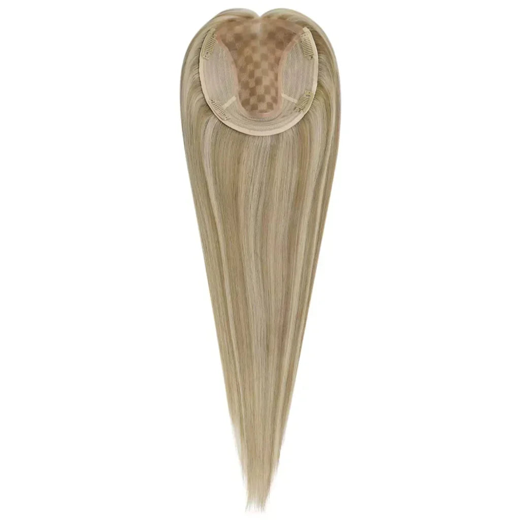 Virgin Clip on Hair Topper Large Base Highlight Blonde Wigs Hair Piece