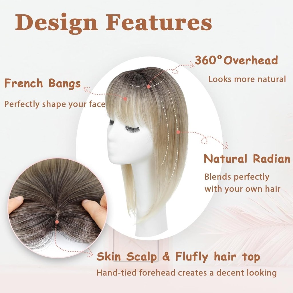 Hair Topper with Bangs Hair Clip 360° 3D Cover Fluffy Wigs Hair Piece with Thinning Hair