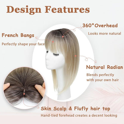 Hair Topper with Bangs Hair Clip 360° 3D Cover Fluffy Wigs Hair Piece with Thinning Hair
