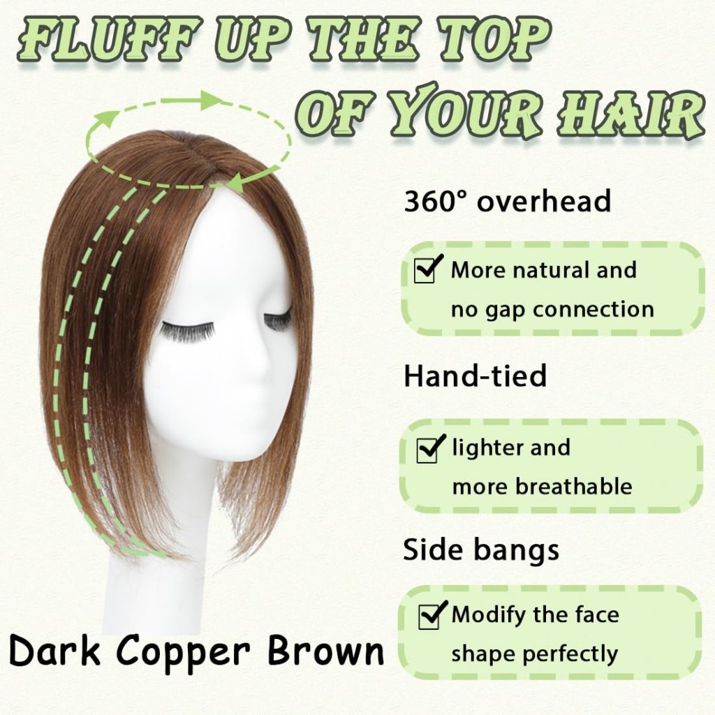 Hair Toppers for Women Real Human Hair 360° No Bangs Upgrade Lace Base Human Hair Toppers