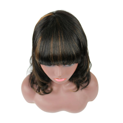 Beautiful Medium Natural Straight Mixed Dark Brown 100% Human Hair Capless Wig 14 Inches
