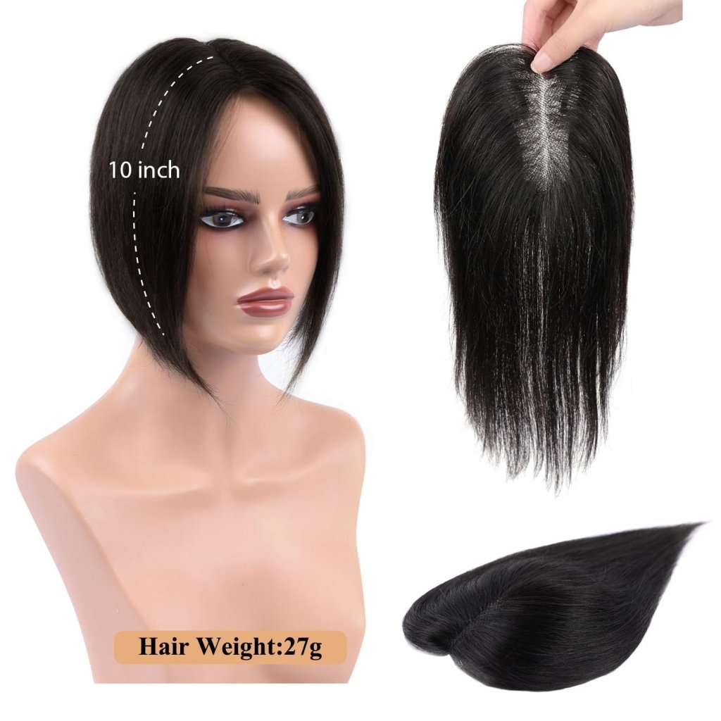 Hair Toppers for Women Real Human Hair Salt and Pepper Grey Human Hair Toppers 10 inch Dark Grey