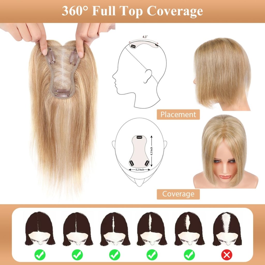 Hair Toppers for Women Real Human Hair Salt and Pepper Grey Human Hair Toppers 10 inch Dark Grey