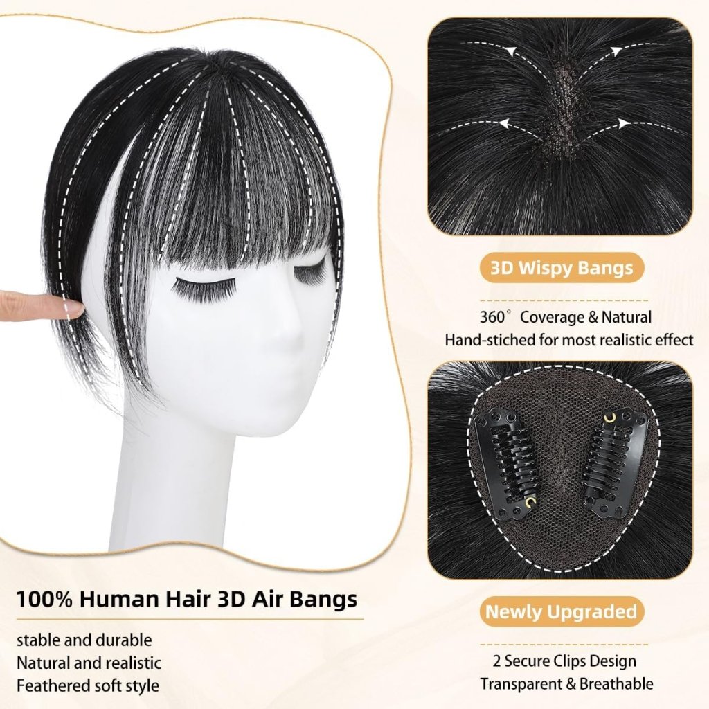Hair Piece Clip in Bangs Human Hair 360° Cover Wipsy Bangs Hair Toppers for Women