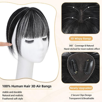 Hair Piece Clip in Bangs Human Hair 360° Cover Wipsy Bangs Hair Toppers for Women