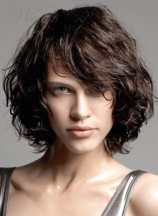 New Messy Short Curly Bob Hairstyle 100% Human Hair  Wig 10 Inches