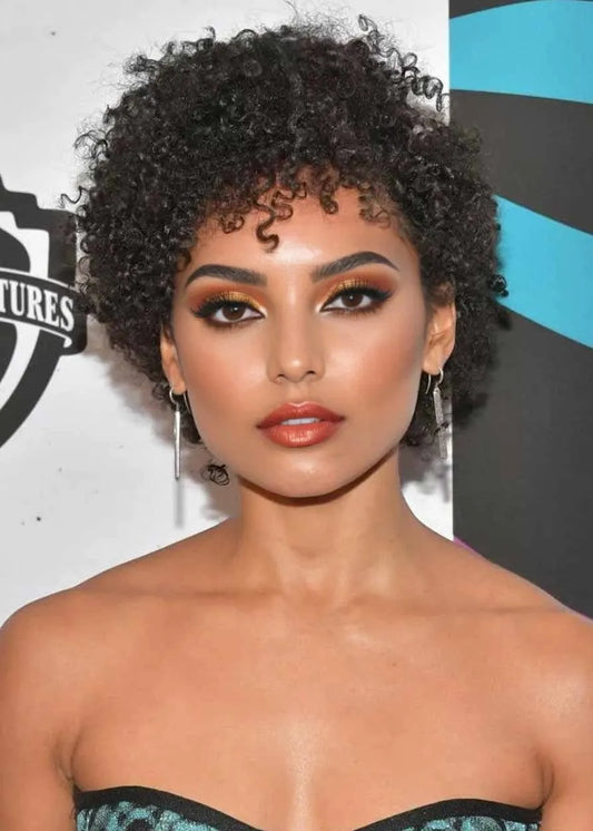 Natural Looking African American Women's Kinky Curly Human Hair Capless Wigs With Bangs 10Inch