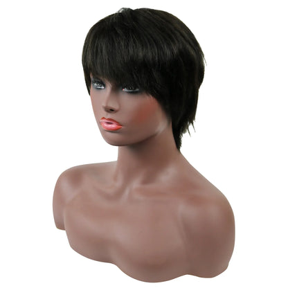 Nia Long Layered Short Straight Capless Human Hair Wigs 10 Inches