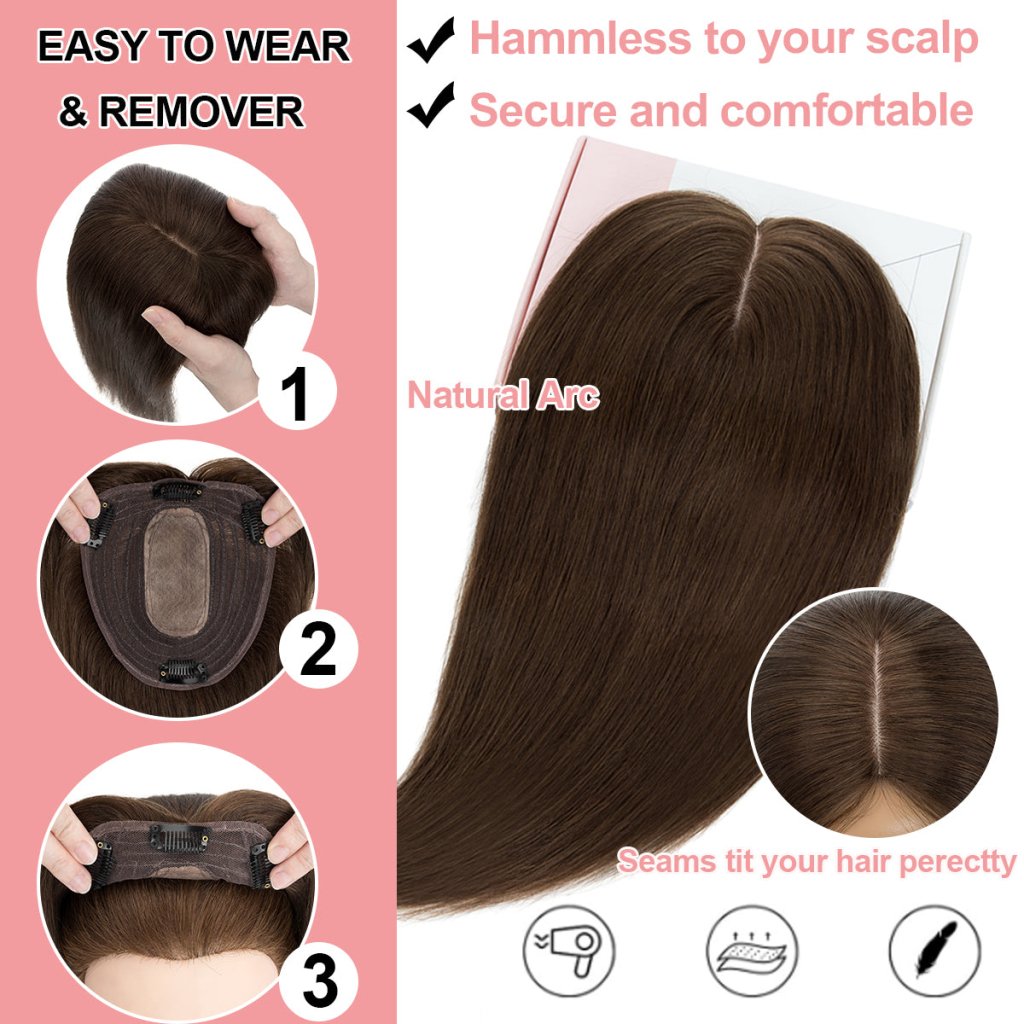 Human Hair Toppers For Women 100% Remy Topper With/Without Bangs 13*15CM Silk Base Clip In Topper 14inch - Blonde