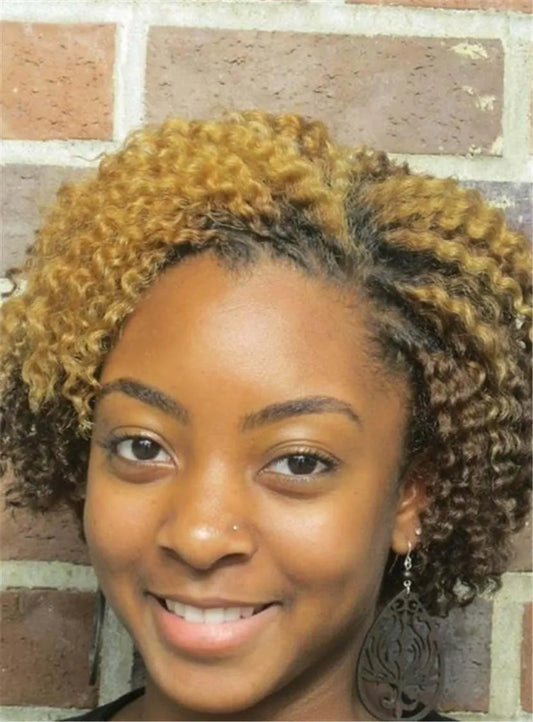 Blonde Kinky Curly One Side Part Loose Short Synthetic Hair Lace Front Cap Wigs 8 Inches