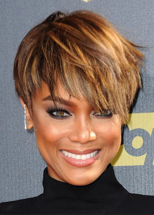 Women's Pixie Cut Straight Bob Style Synthetic Hair Lace Front Cap Wigs 10inch