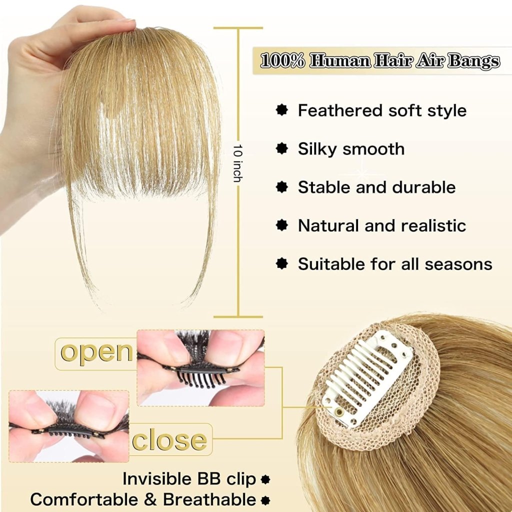 Hair Piece Clip in Bangs Human Hair 360° Cover Wipsy Bangs Hair Toppers for Women