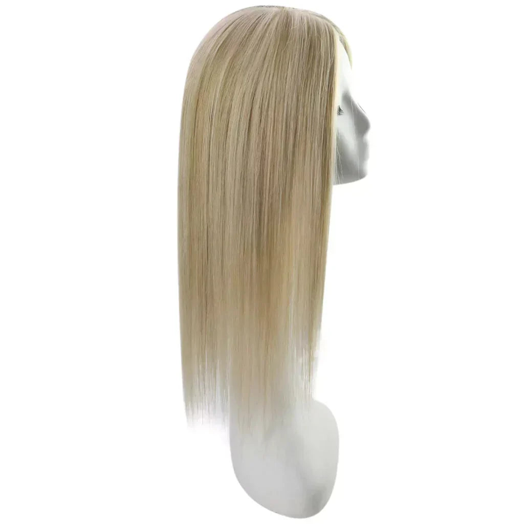 Virgin Clip on Hair Topper Large Base Highlight Blonde Wigs Hair Piece