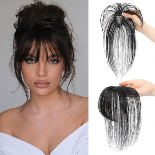 Clip in Bangs 100% Human Hair Toppers 360°3D Hair Pieces Clip On Air Bangs Extensions