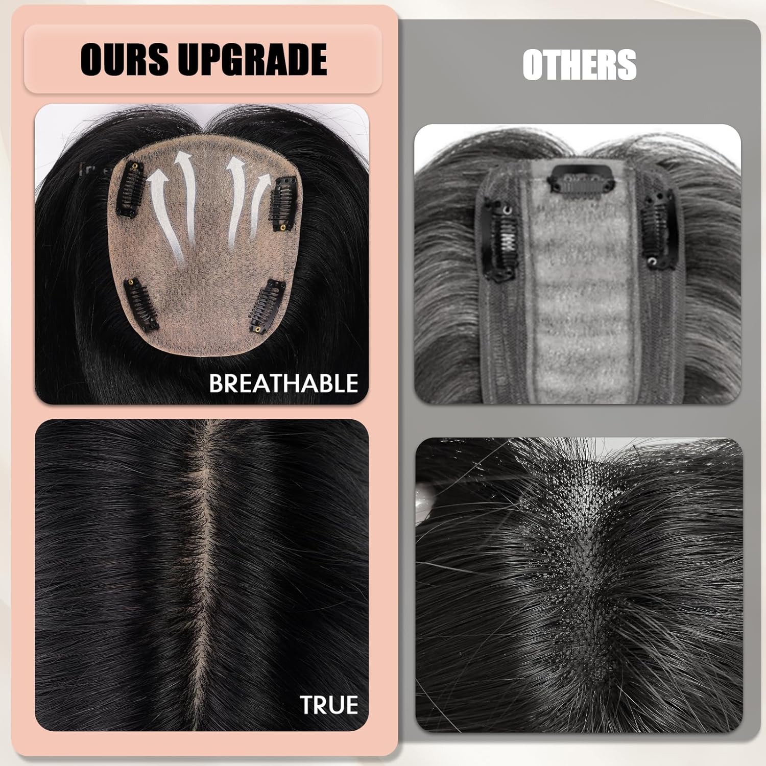 Hair Toppers for Women Real Human Hair 5"*5.5"Large Coverage Brown with Blond Highlight Hair Topper No Bangs