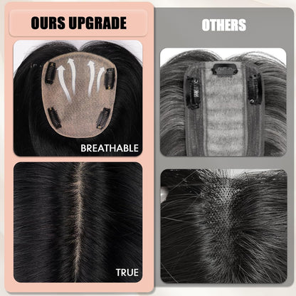 Hair Toppers for Women Real Human Hair 5"*5.5"Large Coverage Brown with Blond Highlight Hair Topper No Bangs