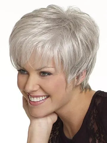 Granny Grey Human Hair Capless Layered Short Straight Wigs