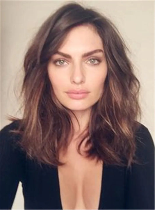 Middle Length Layered Nature Wavy Hairstyle Lace Front Synthetic Hair Wigs 14 Inches