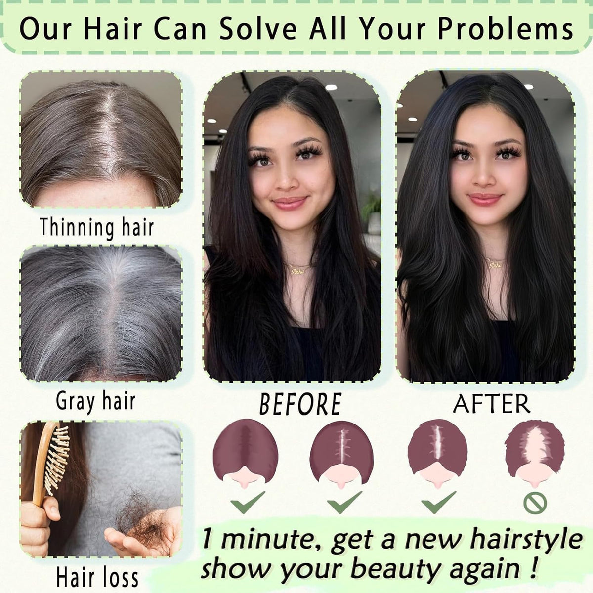 Hair Toppers for Women Real Human Hair 360° No Bangs Upgrade Lace Base Human Hair Toppers