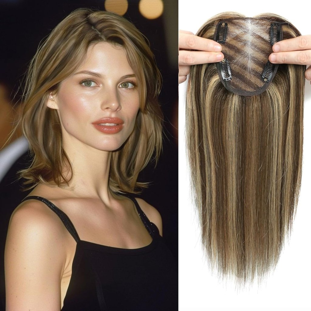 Hair Toppers for Women Real Human Hair Women Hair Pieces for Thinning Hair Wiglets Upgrade 10 * 12 cm Swiss Base Hairpieces for Thinning Hair 12inch Medium Brown