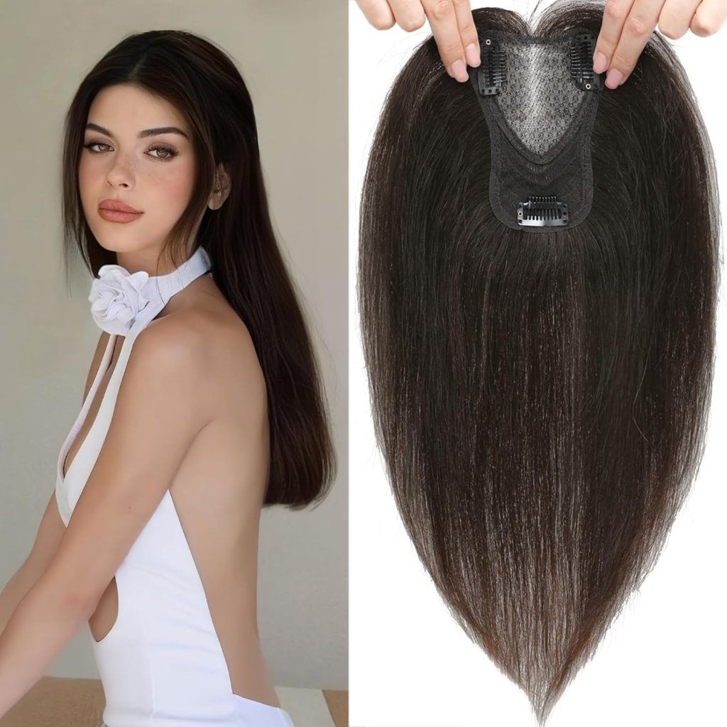 Hair Toppers for Women Real Human Hair 360° No Bangs Upgrade Lace Base Human Hair Toppers