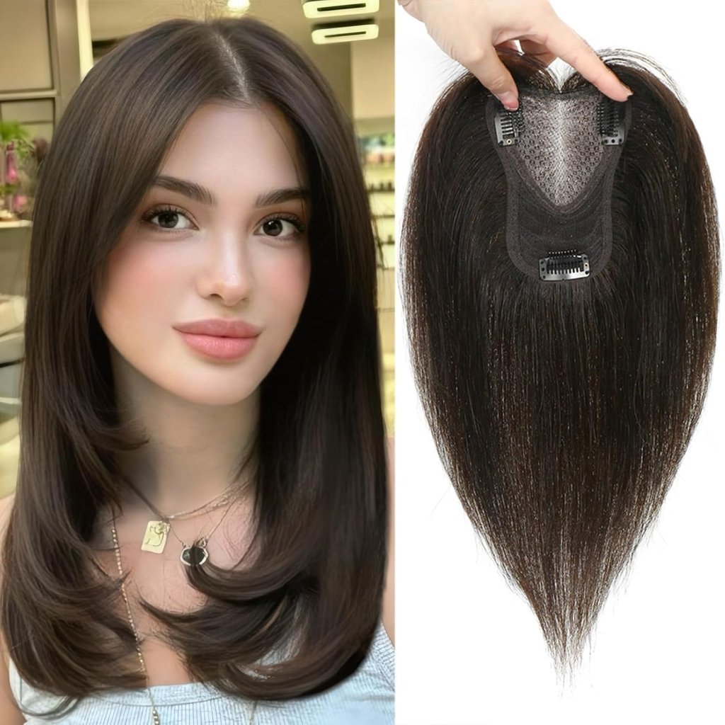 Hair Toppers for Women Real Human Hair 360° No Bangs Upgrade Lace Base Human Hair Toppers