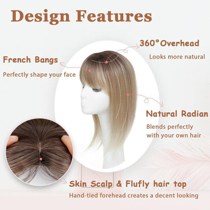 Hair Topper with Bangs Hair Clip 360° 3D Cover Fluffy Wigs Hair Piece with Thinning Hair