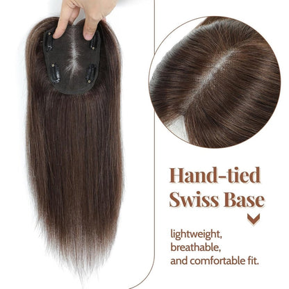 Hair Toppers for Women Real Human Hair 150% Density Clip In Topper Hairpieces 10 × 12CM Swiss Base Wiglet Top Hair Pieces for Women with Thinning Hair（12Inch,1B#）
