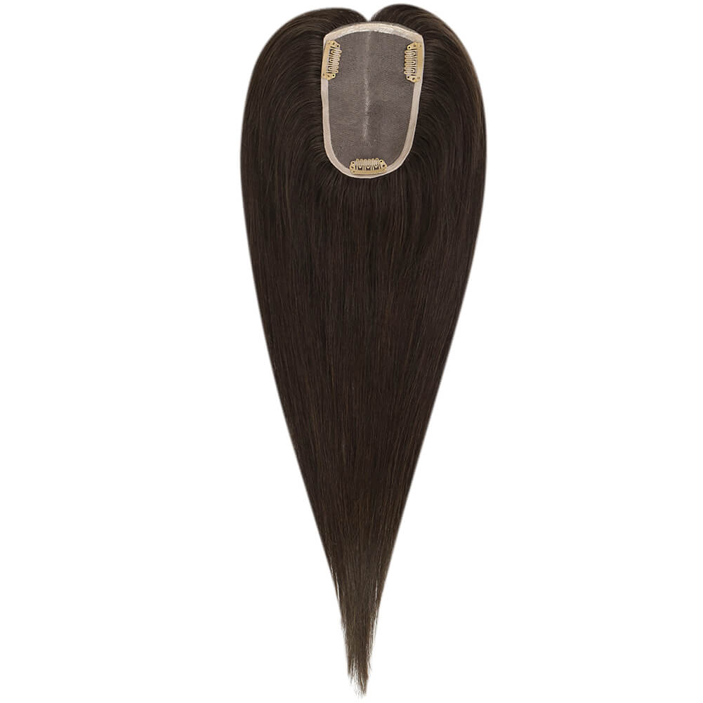 3*5inch Human Hair Topper For Women Invisible Darkest Brown Wigs Hair Piece