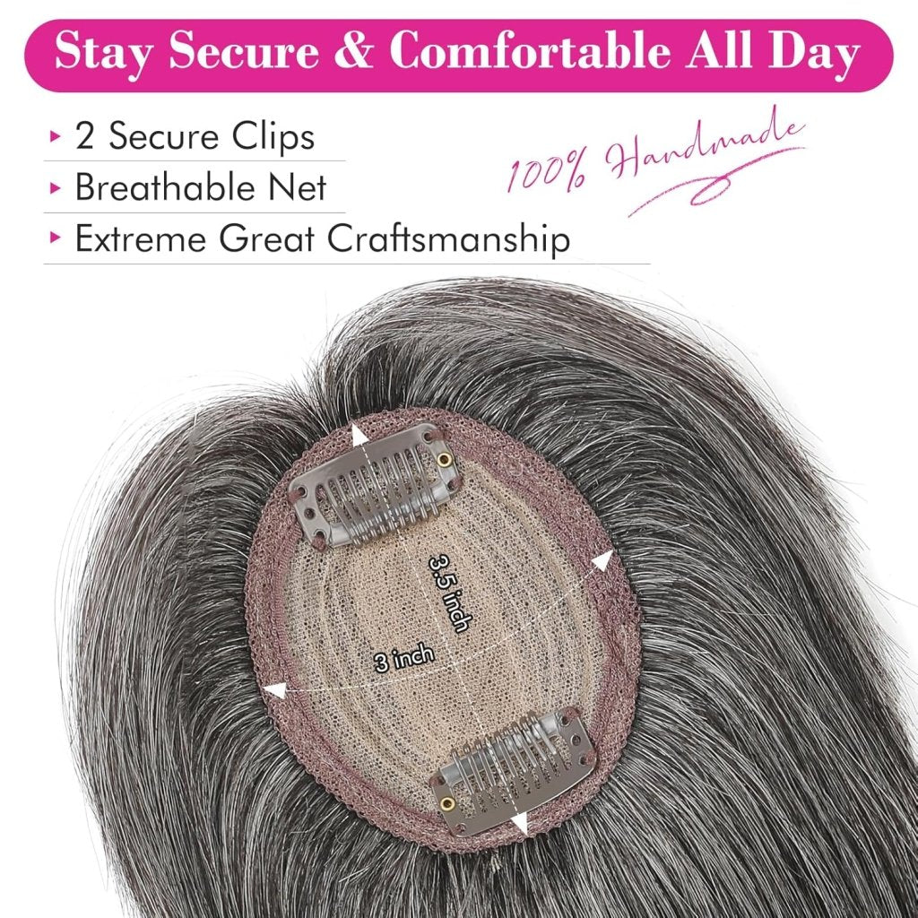 Hair Toppers Real Human Hair 10 inch with Bangs for Women Thinning Hair Dark Grey