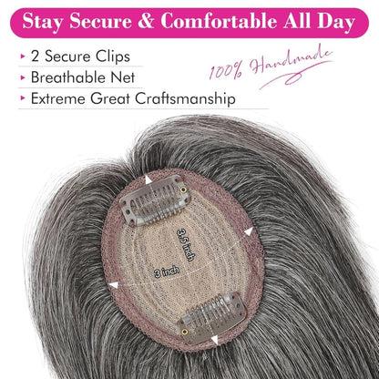 Hair Toppers Real Human Hair 10 inch with Bangs for Women Thinning Hair Dark Grey